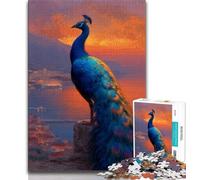 Rompecabezas de 1000 Piezas con Pintura al óleo de Pavo Real Azul para Adolescentes, Ideal para Pasar el rato en casa Cada Pieza es única Un Juego Familiar desafiante y Divertido (50x75cm)
