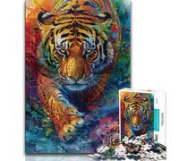 Rompecabezas de 1000 Piezas con Pintura al óleo de Tigre para Adultos, Ayuda a ejercitar el Cerebro, Juguetes adictivos para Cultivar la Paciencia, una Obra de Arte de 38x26cm