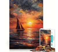 Rompecabezas de 1000 Piezas con Pintura al óleo de un Barco al Amanecer, Ideal para Adolescentes Juguete Que estimula la lógica y Divierte a la Familia 50x75cm