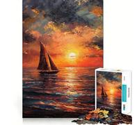 Rompecabezas de 1000 piezas con pintura al óleo de un barco al amanecer para adolescentes Rompecabezas de lógica sólida juguete divertido y tranquilo corte de precisión artículo de Santa Claus 38x26cm
