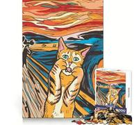 Rompecabezas de 1000 Piezas con Pintura al óleo de un Gato Gritando para Adultos Rompecabezas Mental, Arte Relajante para armar, (38x52cm)
