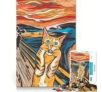 Rompecabezas de 1000 Piezas con Pintura al óleo de un Gato Gritando para Adultos Rompecabezas Mental, Arte Relajante para armar, (38x52cm)
