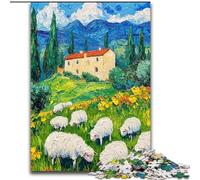 Rompecabezas de 1000 Piezas con Pintura al óleo de un rebaño de ovejas para Adolescentes, Ideal para Jugar en Familia y Disfrutar en casa, cumpleaños o de Viaje 50x75cm