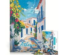 Rompecabezas de 1000 Piezas con Pintura callejera de Atenas,Grecia Arte de Corte preciso Juego para estimular la Mente Diversión para el Tiempo Libre Decoración navideña Regalo (38x52cm)