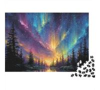 Rompecabezas de 1000 Piezas con Pintura de Cielo auroral, Paisaje de Bosque al Atardecer con Aurora Boreal, para Juegos educativos para Adultos, decoración del hogar, difícil, cumpleaños, 38x26cm