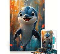 Rompecabezas de 1000 Piezas con Pintura de delfín Sonriente para Adolescentes Recuerda, Mejora, Calma, Mente Clara, Arte Coleccionable 38x52cm
