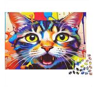 Rompecabezas de 1000 Piezas con Pintura de Gato Colorido, Arte psicodélico del Gato de Cheshire para Adultos, Juegos educativos, Hermosa decoración, desafiante, Hombres y Mujeres, 38x26cm