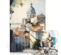 Rompecabezas de 1000 Piezas con Pintura de Lisboa Portugal Juego Imposible Corte de precisión con Piezas de Formas aleatorias Que encajan Perfectamente 38x26cm