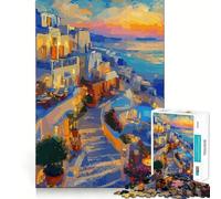 Rompecabezas de 1000 Piezas con Pintura de un Pueblo de Santorini al Atardecer para Adolescentes Juego de Rompecabezas para desarrollar la Mente y Relajarse