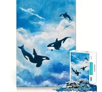 Rompecabezas de 1000 Piezas con Pintura en Acuarela Orcas en el Cielo para Adolescentes Ideal para estimular la Memoria, Jugar y Relajarse Bordes Ajustados Regalo Premium (50x75cm)