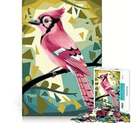 Rompecabezas de 1000 piezas con plumaje de pájaro rosa en un bosque geométrico para adolescentes Juguete de lógica de rompecabezas con forma de tren para aliviar el estrés Corte suave Regalo memorable