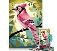Rompecabezas de 1000 piezas con plumaje de pájaro rosa en un bosque geométrico para adultos y adolescentes Ideal para estimular la memoria, calmar y desconectar Corte suave Regalo conmovedor (50x75cm)