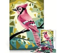 Rompecabezas de 1000 piezas con plumaje de pájaro rosa en un bosque geométrico para adultos y adolescentes Ideal para estimular la memoria, calmar y desconectar Corte suave Regalo conmovedor (50x75cm)