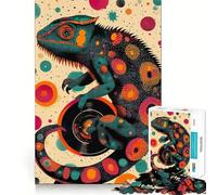 Rompecabezas de 1000 Piezas con póster de camaleón y Disco de Vinilo Diversión con articulaciones Finas Juego cognitivo Tiempo de Juego Tranquilo Regalo artístico de cumpleaños (38x26cm)