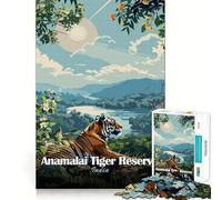 Rompecabezas de 1000 Piezas con póster de la Reserva de Tigres de Anamalai,India Juego cognitivo Divertido con Estructura de Encaje preciso Actividad para Fortalecer los Lazos Familiares (50x75cm)