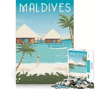 Rompecabezas de 1000 Piezas con póster de Las Islas Maldivas,Arte de Corte preciso,diversión cognitiva,Juego de Ocio,Escena navideña (38x26cm)