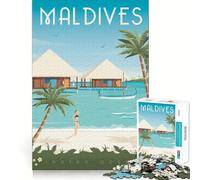 Rompecabezas de 1000 Piezas con póster de Las Islas Maldivas,Juego de unión Limpia,Juego Inteligente,Regalo para Relajarse y Jugar,decoración navideña (38x52cm)