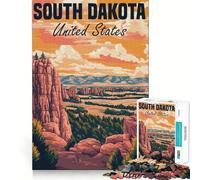 Rompecabezas de 1000 Piezas con póster de Paisaje de Dakota del Sur para Adolescentes Refuerza la Memoria y el vínculo Familiar Bordes precisos Regalo Original (38x26cm)