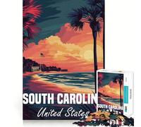 Rompecabezas de 1000 Piezas con póster de Puesta de Sol de Carolina del Sur para Adolescentes Juguete Inteligente para Jugar en Interiores Corte preciso (38x26cm)