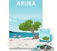 Rompecabezas de 1000 Piezas con póster de Viaje a la Isla de Aruba,Juego de ingenio,Entretenimiento y diversión para cumpleaños (38x52cm)