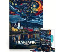 Rompecabezas de 1000 Piezas con póster de Viaje a Reikiavik, Islandia, para Adolescentes Mejora la Memoria, relájate, hazlo con precisión, Regalo Elegante (50x75cm)