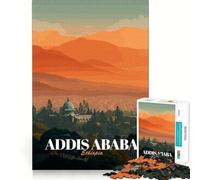 Rompecabezas de 1000 Piezas con póster de Viaje de Addis Abeba,Etiopía Arte de Corte preciso Juego para estimular la Mente Diversión para el Tiempo Libre Decoración navideña Regalo (50x75cm)