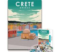 Rompecabezas de 1000 Piezas con póster de Viaje de Creta, Grecia, para Adultos Ayuda a ejercitar el Cerebro Juguetes adictivos para Cultivar la Paciencia Apto para Parejas 38x26cm