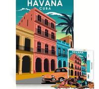 Rompecabezas de 1000 piezas con póster de viaje de La Habana,Cuba Arte de corte preciso Juguete para desarrollar la capacidad cognitiva Diversión para el tiempo libre Regalo navideño relajante 38x26cm