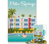 Rompecabezas de 1000 Piezas con póster de Viaje de Palm Springs,Corte Impecable,Divertido Juego de resolución de Problemas,Juego Gratuito,Regalo de Arte navideño (50x75cm)