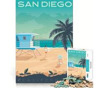 Rompecabezas de 1000 Piezas con póster de Viaje de San Diego,Ajuste, Arte,Juego de Habilidad Mental,Tiempo de Descanso,Juego, (50x75cm)