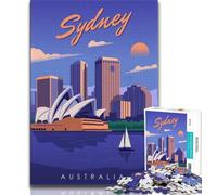 Rompecabezas de 1000 Piezas con póster de Viaje de Sídney para Adolescentes, Juego de Preguntas y respuestas,Ideal para Decorar la Pared, cumpleaños y Navidad,50x75cm