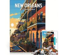 Rompecabezas de 1000 Piezas con póster del Barrio Francés de Nueva Orleans, Juego Familiar, Divertido y con Humor, cumpleaños y Navidad 50x75cm