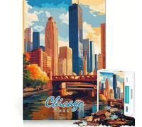Rompecabezas de 1000 Piezas con póster del Horizonte de Chicago,Arte Impecable,Entrenamiento Mental,diversión,Descanso,Juego, Tranquilo (50x75cm)