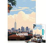 Rompecabezas de 1000 Piezas con póster del Horizonte de Nairobi,Piezas de Corte Limpio,Juguete para desafiar la Mente,Momento de Calma,diversión,Pieza de Arte navideña (38x26cm)