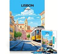 Rompecabezas de 1000 Piezas con póster del tranvía de Lisboa,Portugal Corte Impecable Divertido Juego para Resolver Problemas Juego Gratuito Arte (38x52cm)