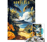 Rompecabezas de 1000 Piezas con póster turístico de Honolulu Hawái Rompecabezas para Adolescentes Difícil Cada Pieza es única Juguetes educativos Juegos 38x26cm