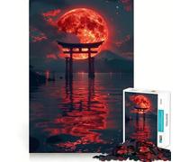 Rompecabezas de 1000 Piezas con Puerta Torii de la Luna Roja para Adultos, Juguete para ejercitar la Mente, para Fortalecer los Lazos Familiares, Corte de precisión, Regalo Creativo (38x52cm)
