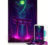 Rompecabezas de 1000 Piezas con Puerta Torii de neón en el Bosque de Noche para Adultos Mejora la Memoria Momento de Paz Bordes Finos Regalo Ideal para Pedir un Deseo a Papá Noel (38x52cm)