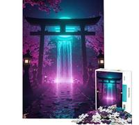 Rompecabezas de 1000 Piezas con Puerta Torii Japonesa de neón y Cascada Actividades Divertidas para el hogar Decoración del hogar Juegos educativos Apto para Mayores de 14 años 50x75cm