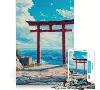 Rompecabezas de 1000 Piezas con Puerta Torii roja Junto al mar para Adultos Mejora la Memoria y Alivia la ansiedad Bordes precisos Sorpresa navideña (38x26cm)