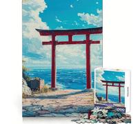 Rompecabezas de 1000 Piezas con Puerta Torii roja Junto al mar para Adultos Mejora la Memoria y Alivia la ansiedad Bordes precisos Sorpresa navideña (38x26cm)
