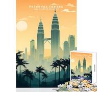 Rompecabezas de 1000 Piezas con Puesta de Sol en Las Torres Petronas Juguetes para decoración del hogar Regalos para Amigos Secretos Juegos educativos interacción Entre Padres e Hijos tamaño 38x26cm