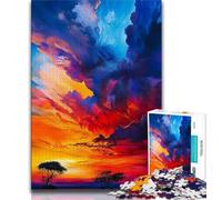 Rompecabezas de 1000 Piezas con Puesta de Sol en praderas africanas para Adolescentes Ayuda a ejercitar el Cerebro Juguetes adictivos para Cultivar la Paciencia Juego de desafío único (38x26cm)