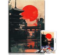 Rompecabezas de 1000 Piezas con Puesta de Sol en un Templo japonés para Adolescentes, Ideal para Resolver Problemas, Educativo, Divertido y una opción de Regalo Maravillosa y reflexiva 38x52cm