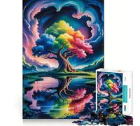 Rompecabezas de 1000 Piezas con Reflejo de árbol arcoíris en el Agua para Adolescentes Juguete de lógica Clara Disfruta Lentamente Corte Sorpresa de cumpleaños (50x75cm)