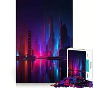 Rompecabezas de 1000 Piezas con Reflejo de Paisaje Urbano neón para Adultos Juguete para concentrarse y ejercitar la Mente Divertido y silencioso Bordes Ajustados Artículo de Santa Claus (50x75cm)