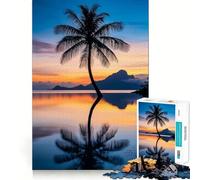 Rompecabezas de 1000 Piezas con Reflejo de Palmera al Atardecer para Adultos Juguete para ejercitar la Mente Juego de Interior Pieza de Arte de Corte preciso (38x26cm)