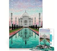 Rompecabezas de 1000 Piezas con Reflejo en Mosaico del Taj Mahal para Adultos Rompecabezas de Memoria Disfrute del Montaje Lento de la Imagen Regalo Creativo 38x26cm