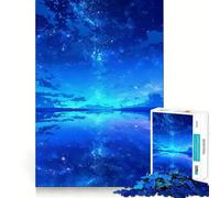 Rompecabezas de 1000 Piezas con Reflejos Azules y Cielo Estrellado Decoración de fácil Montaje,Regalo para ejercitar la Mente,Juego de Paz,Pieza de Arte navideña 38x26cm