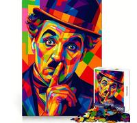 Rompecabezas de 1000 Piezas con Retrato Colorido de Charlie Chaplin Estilo Pop Art para Adultos Estimulación Cerebral Pasatiempo Relajante Corte Premium Regalo de cumpleaños (50x75cm)